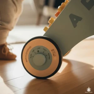 Safety-certified wooden baby push walker with speed-control wheels for Canadian homes.