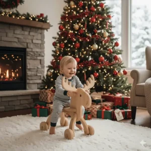 A diagram showing how a baby ride on toys christmas gift helps toddlers develop balance and coordination during the indoor winter season.