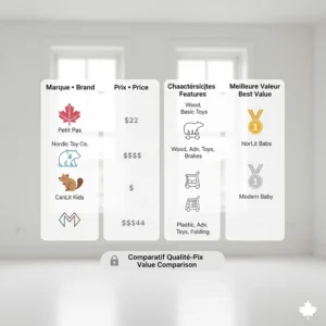 A visual chart comparing the value-to-feature ratio of popular push walker brands available in Canada.
