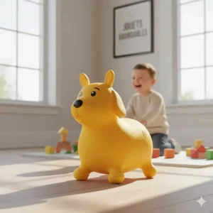 Inflatable bouncy dog hopper toy for active indoor play, priced as one of the best affordable ride on toys under $100 CAD.