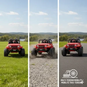 Versatile outdoor ride ons with weather resistant wheels suitable for Canadian gravel driveways and grassy parks.