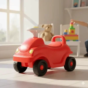 A red toddler push car, an example of affordable ride on toys under $100 CAD, suitable for indoor and outdoor play in Canada.