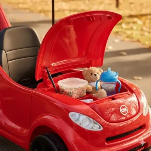 Illustration showing the front hood storage of a push car, perfect for snacks and small toys.