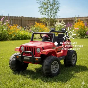 Fade-resistant outdoor ride on toy featuring UV protection to withstand the intense Canadian summer sun.