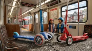 Infographic showing handlebar height adjustments for Micro Mini scooter vs Radio Flyer models.