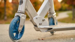 Close-up illustration of the aircraft-grade aluminum frame on a high-quality 2 wheel scooter for kids.