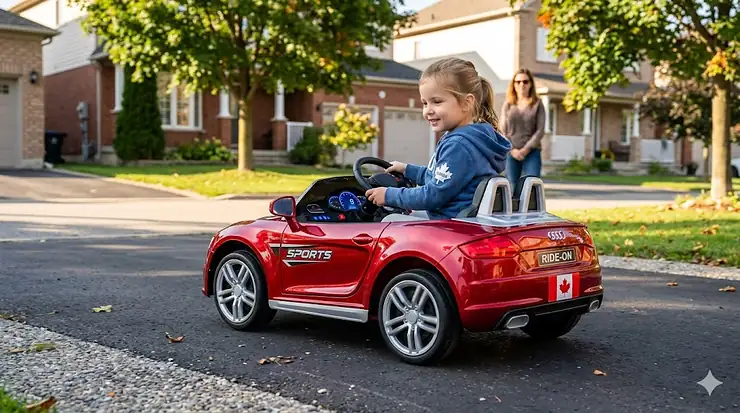 High-speed 12V ride on car for kids in Canada, featuring realistic sports car design and parental remote control.