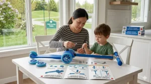 Easy-to-follow assembly guide for a 2-wheel scooter with bilingual English and French instructions for Canadian parents.