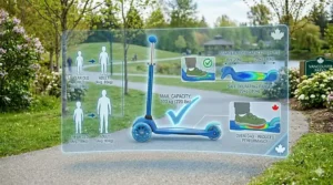 Infographic showing the weight capacity and age range for a starter 2-wheel scooter for kids aged 5 and up.