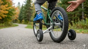 Quality kids bike training wheels tested for durability on varied Canadian terrain including asphalt and light gravel.