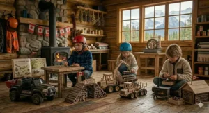 Child wearing protective gear on a heavy duty ride on toy, promoting safe outdoor play for ages 5-8.