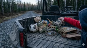 Kids loading toys in 24V electric UTV cargo bed / Enfants chargeant des jouets dans la benne du VUT 24V