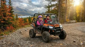 Rugged tires on 24V electric UTV for all-terrain / Pneus robustes pour VUT électrique 24V tout-terrain