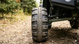 Close-up of the long-lasting battery indicator on a 12v ride-on car designed for rugged all-terrain use.