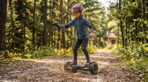 Safe and accessible charging port on an off-road hoverboard for kids.