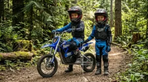 Size comparison of an electric dirt bike for kids for proper fit.