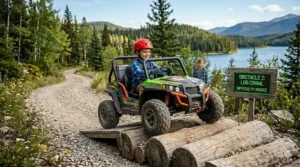 Kids dune buggy navigating obstacle handling terrain | Kart de plage pour enfants franchissant des obstacles.