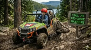 Kids electric dune buggy on a pro-adventure trail | Kart de plage électrique pour enfants sur piste aventure.