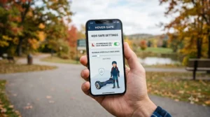Smartphone app interface showing the beginner mode setting to limit hoverboard speed.