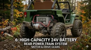 Easily accessible 24V battery pack for long-lasting off-road playtime.