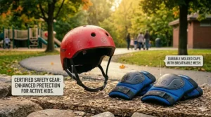 An illustration showing the easy folding mechanism and the lightweight design of the electric scooter for kids 8-12 for transport. / Une illustration montrant le mécanisme de pliage facile et la conception légère de la trottinette électrique pour enfants de 8 à 12 ans pour le transport.