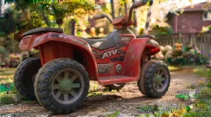 View of the charging port on the 6v ride on atv for kids. / Vue du port de charge sur le VTT électrique 6v pour enfants.