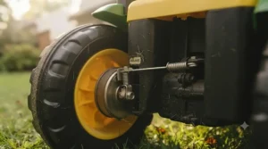 View of the automatic braking system engaging on the 6v ride-on tractor.