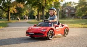 An exciting high-speed battery-powered ride-on car designed as the fastest electric toy for Canadian toddlers.