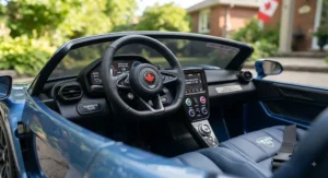 Close-up of premium features on the fastest electric ride-on toy, popular among Canadian families seeking quality toys.