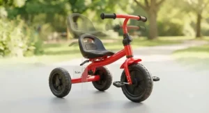 Adjustable pedal trike for toddlers showing growing handlebars and seat height settings.