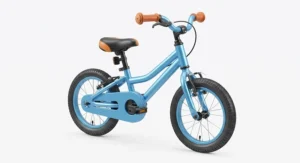 Studio illustration of a lightweight first pedal bike for preschoolers featuring adjustable seat height and safety guards.