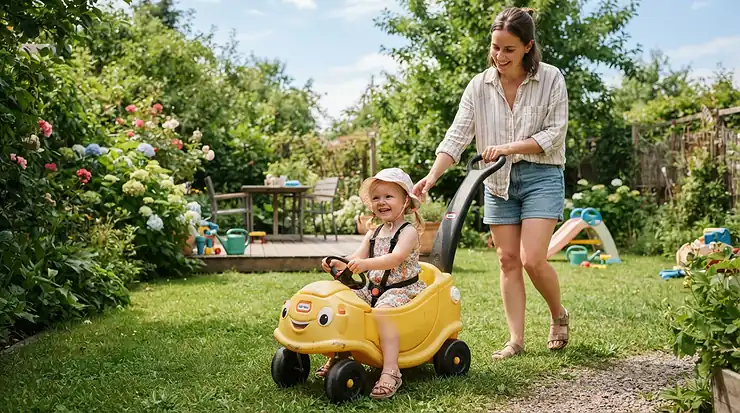 Get a push car with handle online for toddler outdoor walks in Halifax backyards.